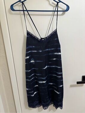 aerie Navy and White Striped Lace-Trim Slip Dress